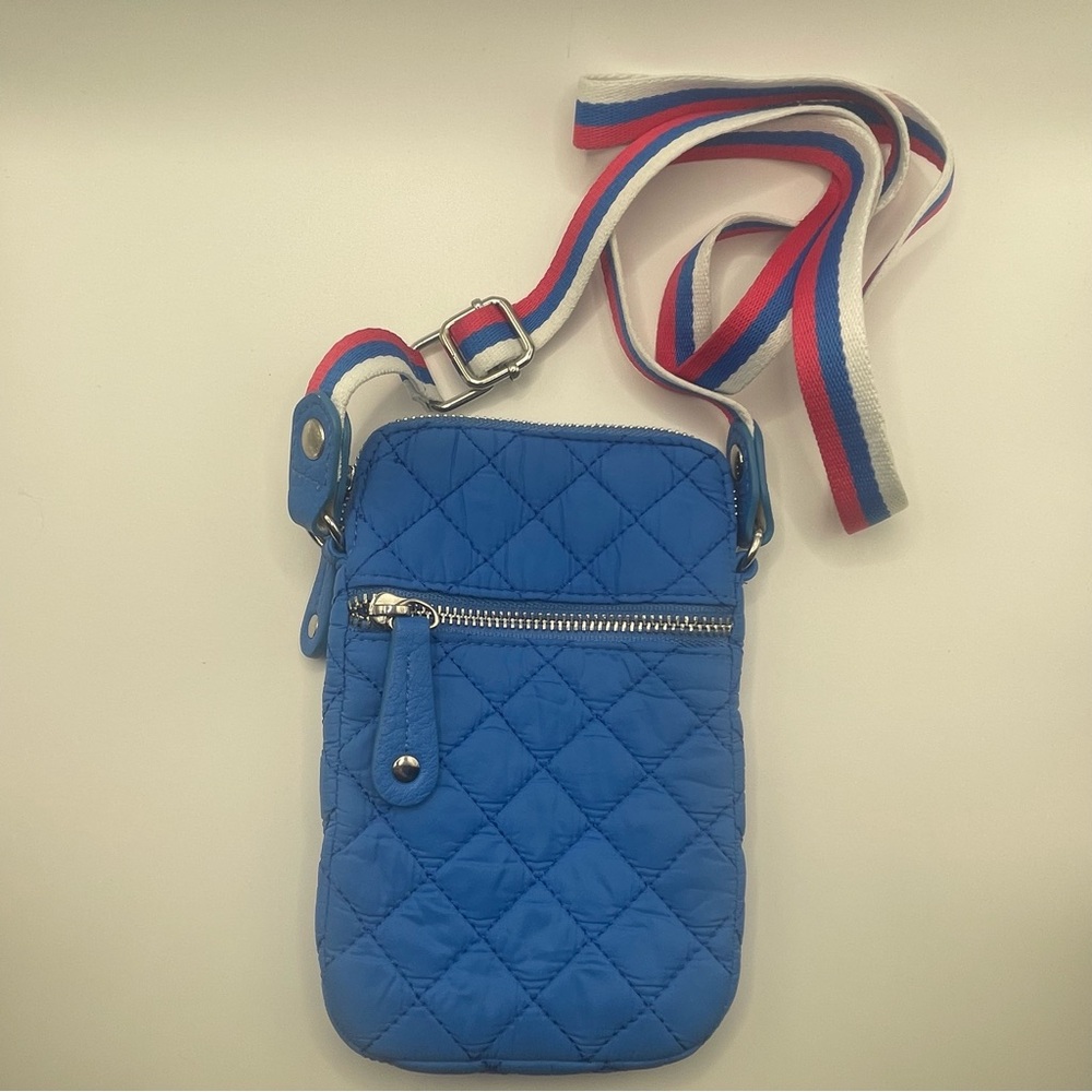 Sondra Robert’s Squared Blue Quilted Crossbody Bag with Adjustable Strap